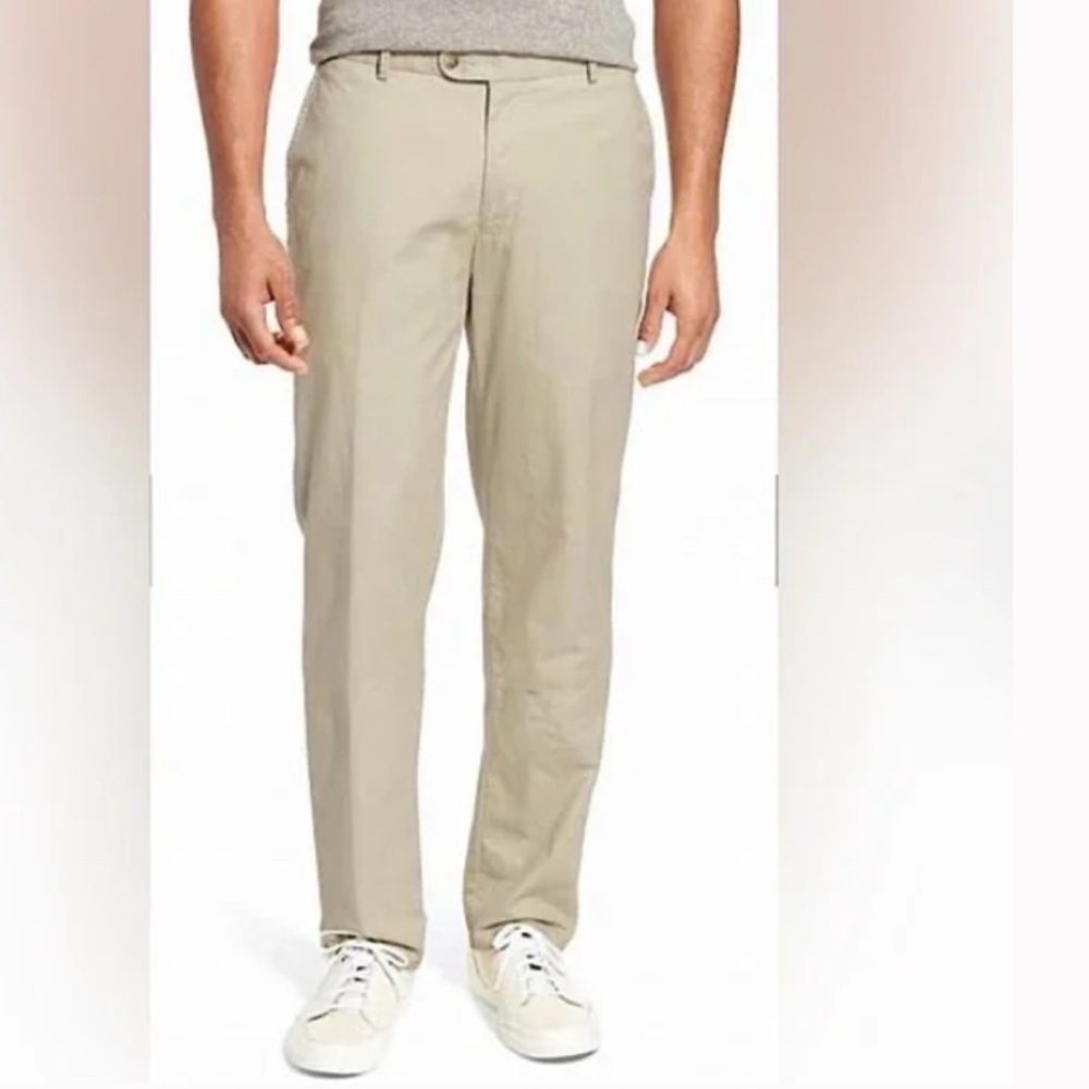 Peter Millar Pants Chino Pima Cotton flat front light Beige Stone size 38 Golf - Picture 1 of 16